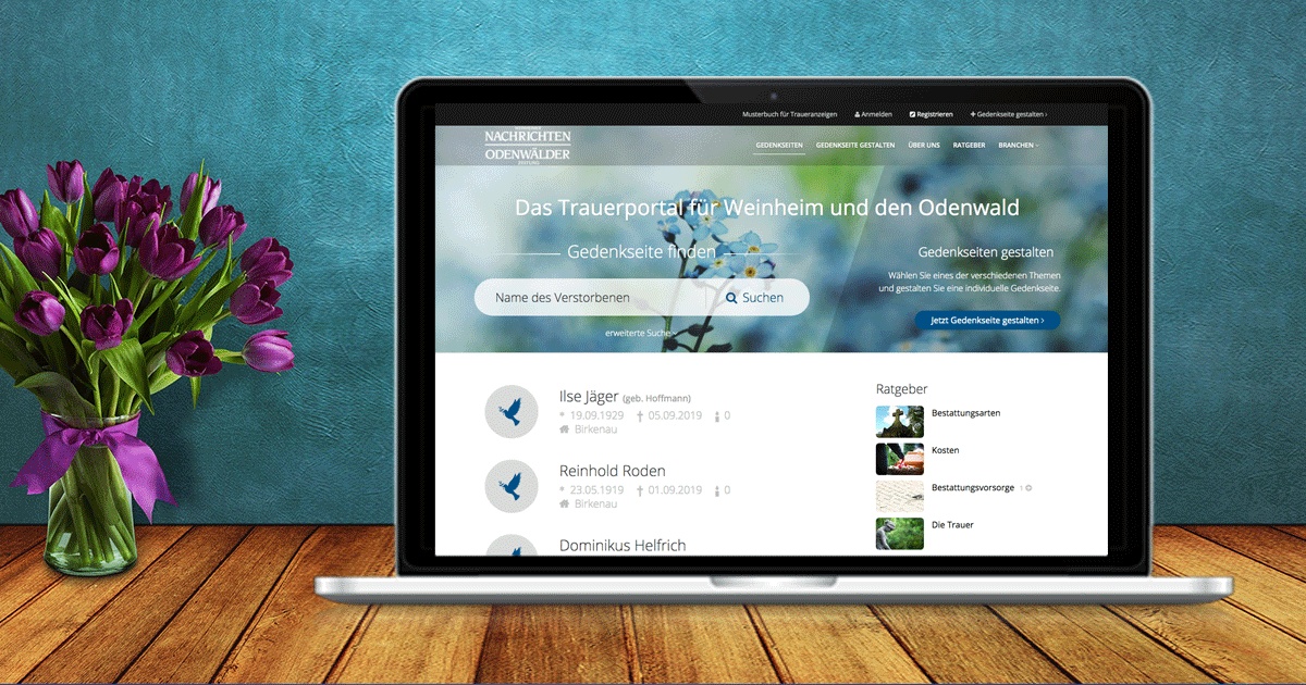 Neues Trauerportal für Weinheim und den Odenwald ist online