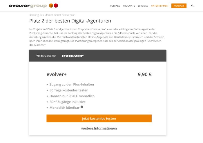 Paywall auf der Newsdetailansicht