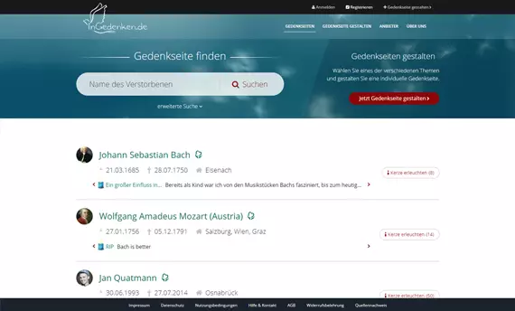 Screenshot Trauerportal evolverGEDENK