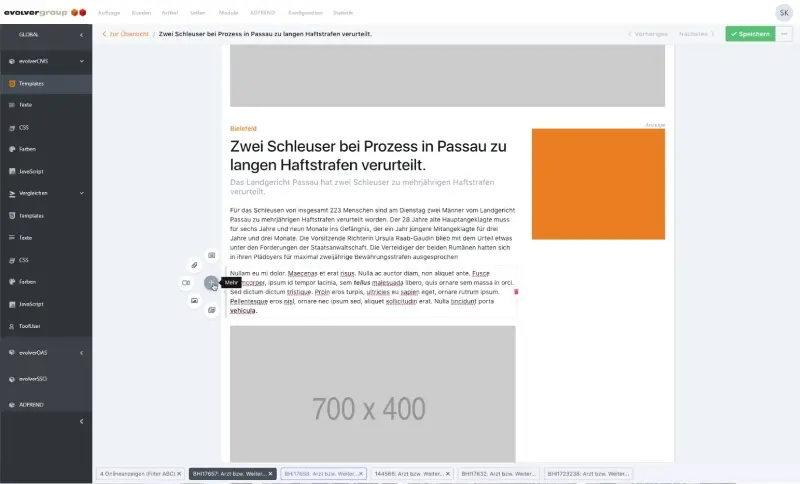 Screenshot Anzeigenproduktion