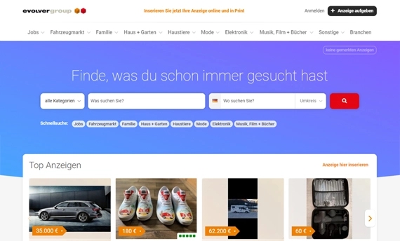 Screenshot Marktplatzportal evolverMARKET