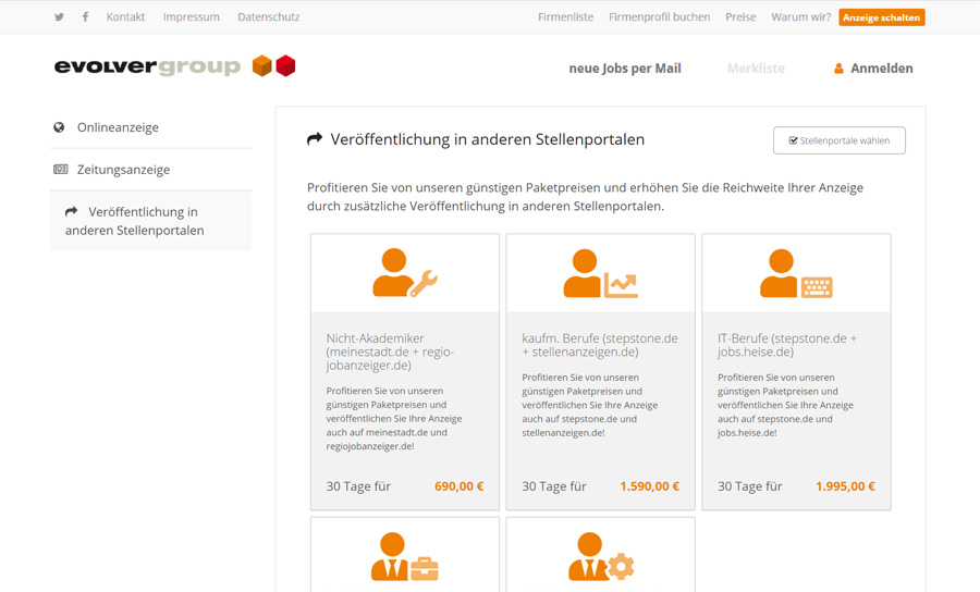 Screen von evolverJobs Jaas Auswahl