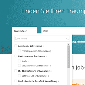 Screen der Suche mit Suchfiltern